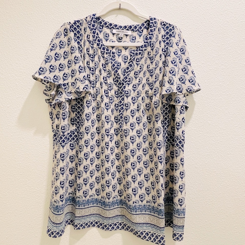 NWOT Rose + Olive Boho-Style Flutter Sleeve Tunic Top - Size 1X